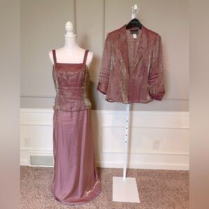 Vintage Y2K 90's 10 Alex Evenings Maxi Gown Jacket set Iridescent Satin